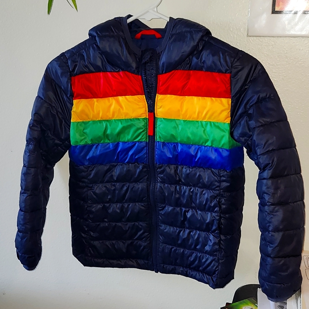 Primary Rainbow Puffer Coat